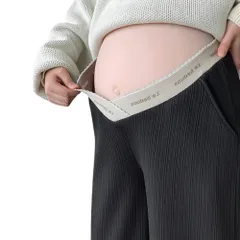 ☆ ブラック ☆ Lサイズ ☆ マタニティパンツ V字ウエストデザイン 産前産後 マタニティパンツ 妊婦 レディース マタニティ パンツ ワイドパンツ マタニティワイドパンツ ワイドレッグパンツ ルームウェア 妊婦服 マタニティウェア ローウエスト 薄手 薄い