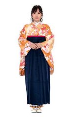04-A×袴:濃紺(袴下帯:チェリー×黄)_袴 LL [KYOETSU] [キョウエツ] 袴セット 二尺袖着物 花和柄 無地袴 3点セット(着物、袴、袴下帯) レディース (袴 LL, 04-A×袴:濃紺(袴下帯:チェリー×黄))