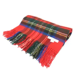美品 Johnstons of Elgin ジョンストンズオブエルガン チェック柄 カシミヤ フリンジ 大判マフラー ショール ストール レッド レディース 古着 中古 USEDのサムネイル