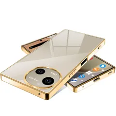 AQUOS R9 ケース クリア 薄型 アクオスアール9 SH-51E スマホケース カバー 透明 TPU 耐衝撃 人気 落下防止(ゴールド)のサムネイル