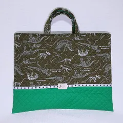 レッスンバッグ キルティング 手提げ トートバッグ 大きめ 幅 45cm 高さ 35cm 恐竜 ザ ワールド オフ ダイナソー シルバー