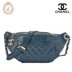 CHANEL シャネル 　 ウエストバッグ　マトラッセ 　ココチャーム付き　ラムスキン　 青　 ゴールド金具　レディースバッグ　ブランド【中古】【送料無料】