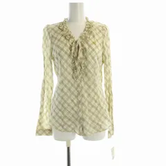 バーバリーブルーレーベル BURBERRY BLUE LABEL タグ付き シャツ ブラウス チェック フリル 長袖 38 ベージュ 白 ホワイト E1M64-584-02 /RO