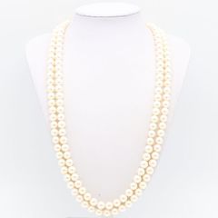レディースアクセサリー 二連パールネックレス 玉サイズ約5〜8mm 35.4 