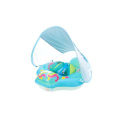 【新品】 浮き輪 子供 かわいい ベビー 足入れ 日よけ 屋根付き ブルー コンパクト プール 水遊び 1