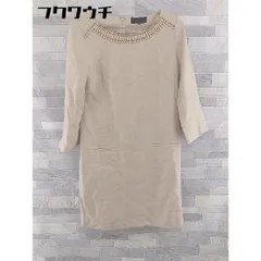 ◇ UNTITLED アンタイトル 襟装飾 八分袖 膝丈 ワンピース サイズ2 ベージュ レディース 【中古】 【1103290000084】