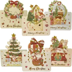 【数量限定】3D立体 飾り 金箔押し バースデーカード グリーティングカード 30枚入り クリスマス柄 メッセージカード 可愛い カード お祝い クリスマス 挨拶 DERAYEE 雪だるま