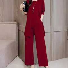 パンツスーツ 3点セット スリーピーススーツ フォーマルスーツ セットアップ セレモニースーツ ロング ロング丈 ノースリーブ 長袖 ラウンドネック 襟なし ワイド Iライン アシンメトリー ポケット ハイウエスト 前開き スリーピース かわいい 大人可愛い 