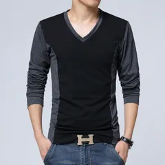 トップス 長袖カットソー Vネック 長袖tシャツ 切り替え メンズ Tシャツ 長袖 春服 春 ティーシャツ きれいめ ロンT インナー メンズ おしゃれ カジュアル