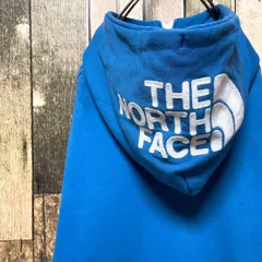 《人気デザイン》ザノースフェイス THE NORTH FACE 青☆フルジップパーカー L リアビュー デカロゴ ビッグロゴ ワンポイントロゴ 刺繍ロゴ 全刺繍 ブルー s