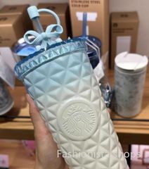 【新品未使用】starbucks スターバックス タンブラー ステンレスカップ コップストロー スタバ 保温 保冷 おしゃれ 591ml 青い蝶ネクタイのアクセサリー付き#アイリーヌショップ