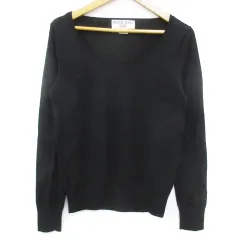 ナチュラルビューティーベーシック NATURAL BEAUTY BASIC ニット カットソー 長袖 Uネック ウール 透け感 M 黒 ブラック /FF35