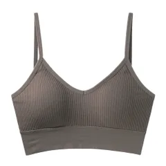 Karly Shop ブラトップ 見せブラ カップ付き ハーフトップ リブあみ 背中見せ バッククロス バックオープン パッド 取り外し おしゃれ  ha18