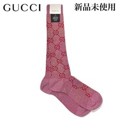 【新品未使用】GUCCI グッチ GGモノグラム ハイソックス ラメ 476525 ピンク×赤 Sサイズ