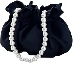 Liebendo 巾着バッグ パーティーバッグ ミニハンドバッグ 結婚式 披露宴 二次会 浴衣 フォーマル 小さめ 軽量 レディース(ブラック)