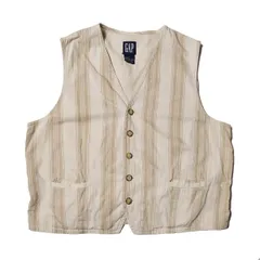90's ギャップ GAP ストライプ コットン ツイル テーラード ベスト (L) 生成り×タン系 チェック 無地 90年代 旧タグ オールド 青タグ Y2K アメリカ古着 USED ビンテージ ヴィンテージ