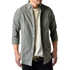 7分袖シャツ メンズ 《チャコール》 新品 未使用 オックスフォード ボタンダウン TC シンプル 無地 【B6M】【ゆうパケット】 ファッション