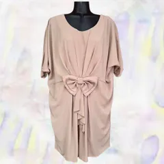 a.r.w　アロー　ワンピース　ベージュ　レディース　チュニック　リボン　プリーツ　ドルマン　七分袖　フリーサイズ　ゆったり