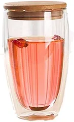 morningplace ダブルウォール グラス 竹蓋 付き タンブラー 二重構造 耐熱 カップ( 450ml)のサムネイル