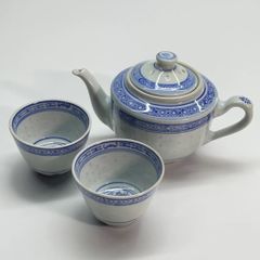 中国 景徳鎮 ◾️急須・湯呑◾️ホタル焼 希少 アンティーク レトロ ティーポット 風水 食器 陶器 カップ 湯呑