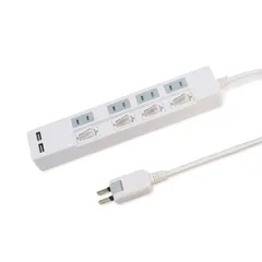 STYLED USB付き電源タップ 2m 延長コード 合計2.4A出力 18ヵ月 USBポート 2ポート ACコンセント 4個 USB充電 急速充電 雷ガード 個別スイッチ 1400W (コンセント4口・USB2.4A, ホワイト・1個・コード2m) 0