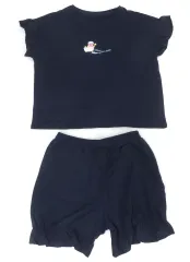 【中古】衣料雑貨 おぱんちゅうさぎ フリルラウンジセット(半袖＆ショートパンツ) ネイビー 女性用XLサイズ 「おぱんちゅうさぎ×GU」