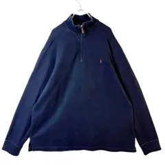 00s90sポロバイラルフローレンPolo by ralph laurenハーフジップコットンニットセーターポニーロゴ刺繍ワンポイント紺ネイビーY2Kレトログランパコアグランマコアvintageヴィンテージ50515
