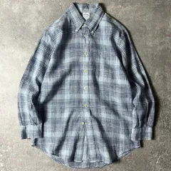 Brooks Brothers チェック 100% アイリッシュ リネン 長袖 ボタンダウン シャツ M / ブルックスブラザーズ 麻 LINEN ブルー