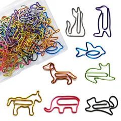 【迅速発送】5WYOUKE ゼムクリップ 【40枚セット】ペーパークリップ 動物 クリップ 可愛い ネコ 犬 ペンギン ブックマーク 金属製 書類整理/招待状/付箋/手紙/メモ帳用 文房具 カラー 豊富 メモクリップ 8種類5色 収納ケース付き