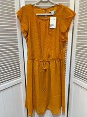 未使用☆H＆M エイチアンドエム ラッフルスリーブワンピース 38 オレンジ系