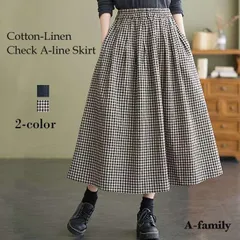 ＊綿麻Aラインフレアスカート レディース チェック柄 膝下 ロングスカート膝下 秋 春服 マキシ丈 体型カバー大人 可愛い レトロ おしゃれボトム (n)