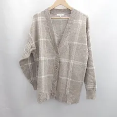 ◇ ⊇ GLOBAL WORK グローバルワーク チェック柄 長袖 ニットカーディガン サイズL ベージュ メンズ E  【1502060040747】
