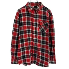 長袖 チェック ネルシャツ 2XL レッド ブラック ホワイト ボタン ビッグサイズ 胸ポケット カジュアル 古着卸 アメリカ仕入 a703-6392