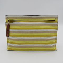 LOEWE ロエベ クラッチバッグ レザー イエロー ベージュ ブラウン ゴールド金具 Tステッチ ストライプ スペイン製