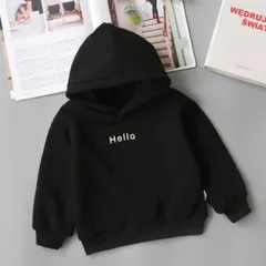 キッズ 裏起毛シンプルロゴパーカー トップス 男女兼用 韓国子供服 黒