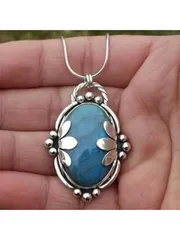 ジュエリー レディース ネックレス ペンダント ファッショナブルなボヘミアンスタイル アーティスティック 大人の新奇なパーティーギフト 繊細な青いオーバル 滑らかな天然石ペンダントネックレス セーターチェーン