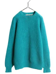 【お得なクーポン配布中!】 80s シェットランド ウール チャンキー ニット セーター メンズ M 古着 ヴィンテージ Laura Peterson クルーネック 無地 ターコイズ ブルー