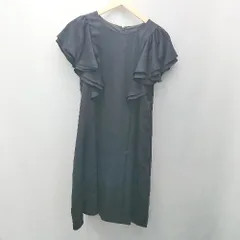 ◇ BEAMS HEART バックジップ ノーカラー ラウンドネック 裏地あり 半袖 ひざ丈 ワンピース サイズ1 ブラック レディース E  【1310050015817】