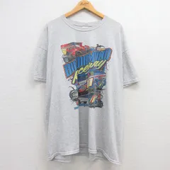 XL/古着 ジャージーズ 半袖 Tシャツ メンズ レーシングカー BIG DIAMOND 大きいサイズ クルーネック 薄グレー 霜降り 24may25 中古