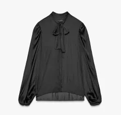 極美品ZARA(ザラ)リボンブラックブラウスシャツ