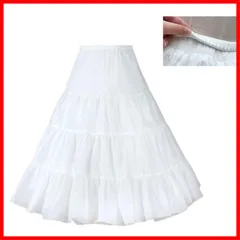 チュチュスカート ふんわりボリューム かわいい ロリータ レディース ゴスロリ スカート コスプレ ボリューム 2層構造 Aライン 長さ調整可能 3段フリル 50～60cm 白 ロングパニエ 黒 [MOOKISOO]