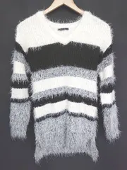 ◇ INGNI イング ボーダー シャギーニット 長袖 セーター サイズM ホワイト ブラック レディース P  【1406240014866】