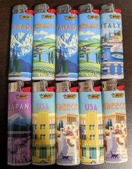 新品未使用品 BIC ライター J23 10本 スリム ポストカード柄 使いきりフリントライター やすり BICジャパン CR対応 送料無料 匿名配送