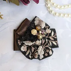 ★選べるパーツと色(ワインレッド、ブラウン)　ヘアアクセサリー  ヘアゴムorバレッタorクリップorポニーフック インド刺繍リボン ビーズ飾り おしゃれ 清楚 1点物