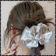 【新品?未使用】 花柄シュシュ4点セットボリュームヘアゴム 大きめヘアシュシュ 大人可愛いヘアアレンジ ハーフアップゴム まとめ髪 ボニー