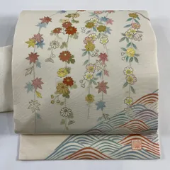 銀座新松 絽 夏帯 落款入 手描友禅 切り帯 作り帯 金彩 銀彩 正絹 N015 銀座新松 絽 夏帯 落款入 手描友禅 切り帯 作り帯 金彩 銀彩