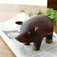 ブタ ぶた 置物 オブジェ おしゃれ マンゴーウッド 天然木 かわいい モダン 小物 ナチュラル 手のひらサイズ マンゴーウッドのオブジェ ピッグ