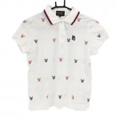 パーリーゲイツ 半袖ポロシャツ 白×ネイビー うさぎ刺しゅう総柄 レディース 0(S) ゴルフウェア PEARLY GATES