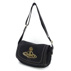 Vivienne Westwood / ヴィヴィアンウエストウッド ■EDGWARE　ショルダーバッグ　オーブ　キャンバス　ブラック 【バッグ/バック/BAG/鞄/カバン】 VW1【中古】 
