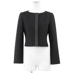 SALE【美品】FOXEY NEW YORK フォクシー ニュー ヨーク エリゼ ジャケット Elysees Jacket 72988 グログランリボン ノーカラー ショート ストレッチ ジャージー レディース 38 黒 日本製 42988-NAJ00605Tのサムネイル